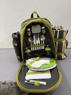 2-Person Picnic Backpack Set w/ Blanket, Plates, Utensils & Wine Glasses