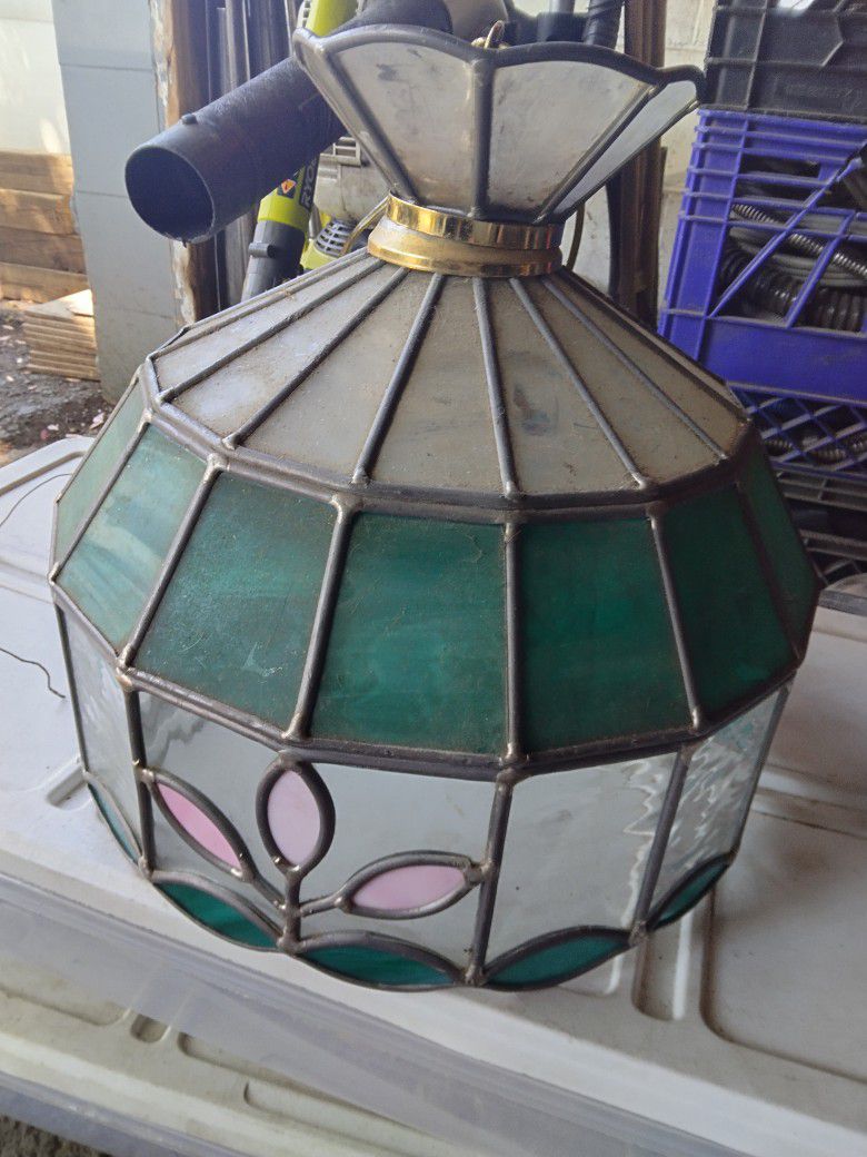 Vintage Stained Glass Hanging Light 