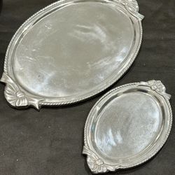 NEW Hand-Crafted Solid Pewter Serving Trays – 2-Piece Set, Silver Tone, Heavy (16” & 9 1/2”)