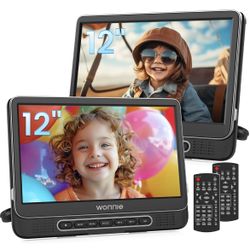 WONNIE 12" Dual Car DVD Players Portable DVD Players for Car Headrest Play a Same or Two Different Movies with 5-Hour Rechargeable Battery, Mounting B