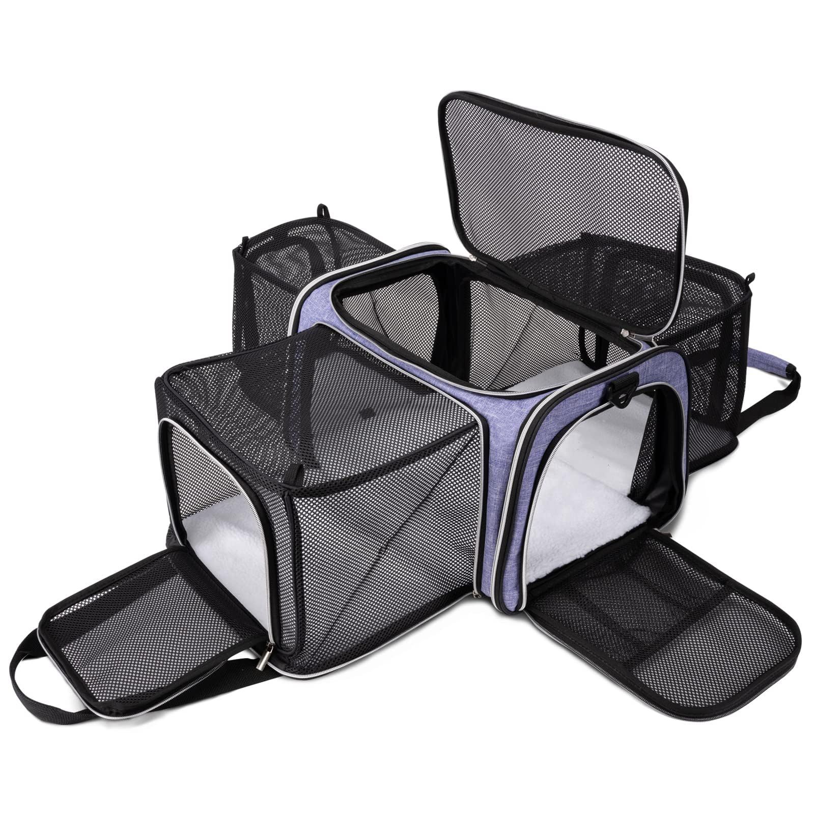 BAGLHER Cat Carrier Bag,Airline Approved Pet Carrier Soft Side Pet Travel 5 Sides Open Doors 3 Sides Expandable Foldable Dog Carrier With Fleece Pad