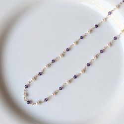 Amethyst And Pearl Necklace 14k Gold Filled 