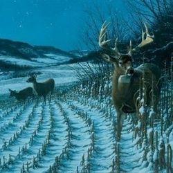 MICHAEL SIEVE (AMERICAN, B. 1951)
Whitetail Deer Survival Series-Wait 'Til Dark
Oil on canvas PRINT 660/6327, signed and dated 1996 lower right. 