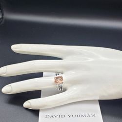 David Yurman Sterling Silver Petite Wheaton With Morganite And Diamonds Ring Sz 7