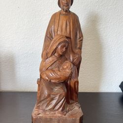 Carved Wood Holy Family Mary Baby Jesus Joseph Statue 12" Tall Vtg Expressive#23