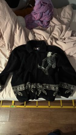 Black Fleece Zip-Up Jacket with Eagle Graphic