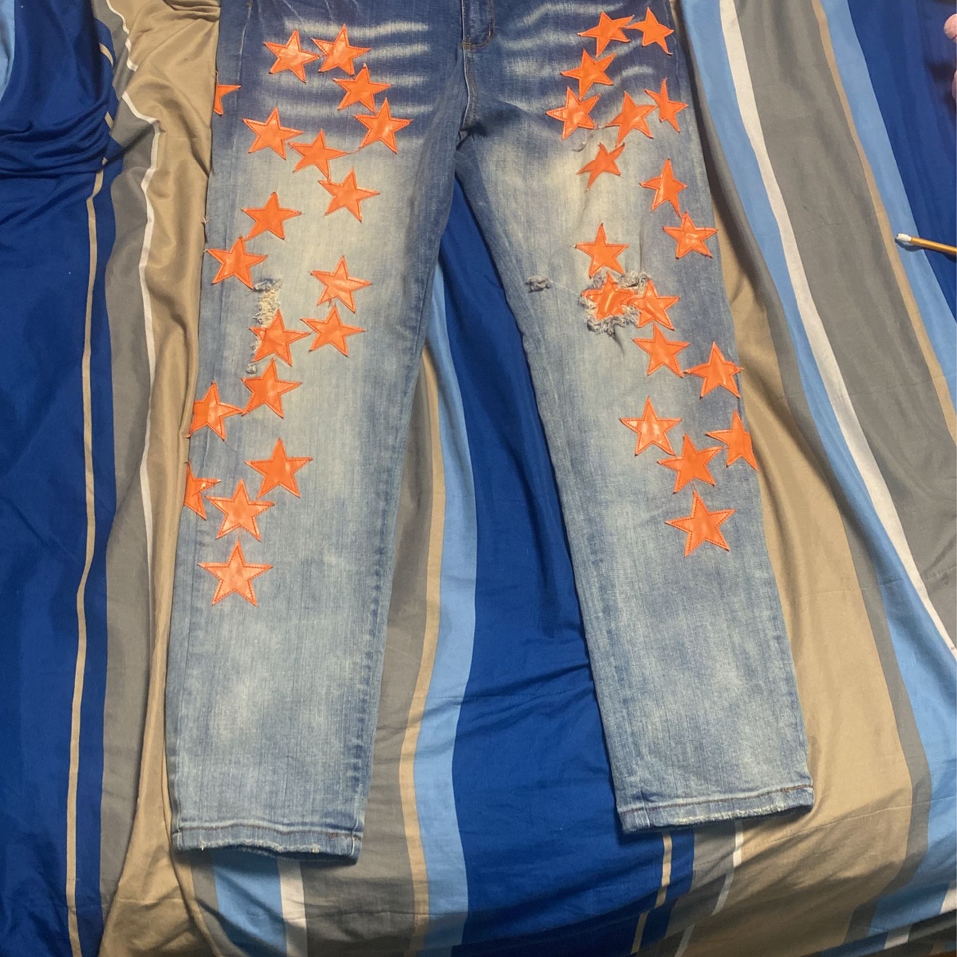 Amiri X Chemist Orange Leather Star Patch Jeans