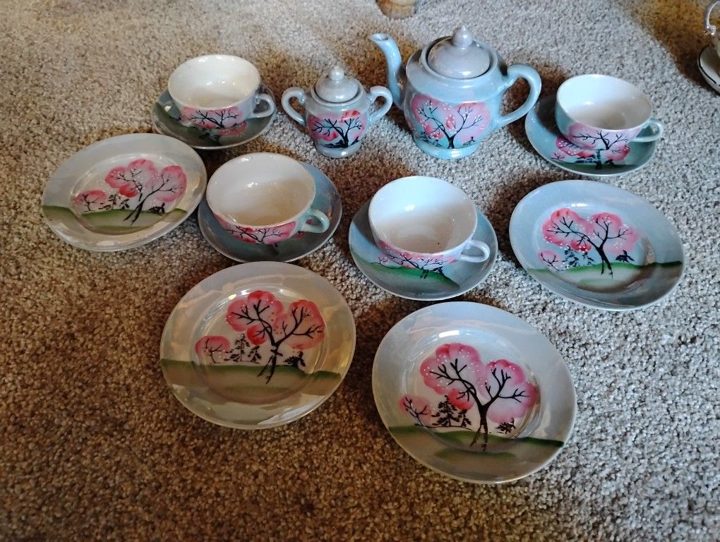 Antique Tea Set 14 Piece Blue