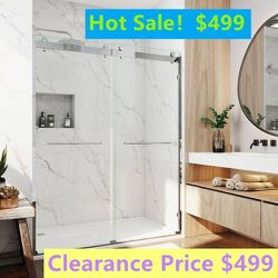 60 in. W x 76 in. H Double Sliding Semi-Frameless Shower Door in Brushed Nickel with Smooth Sliding and 3/8 in. Glass Clearance Sale