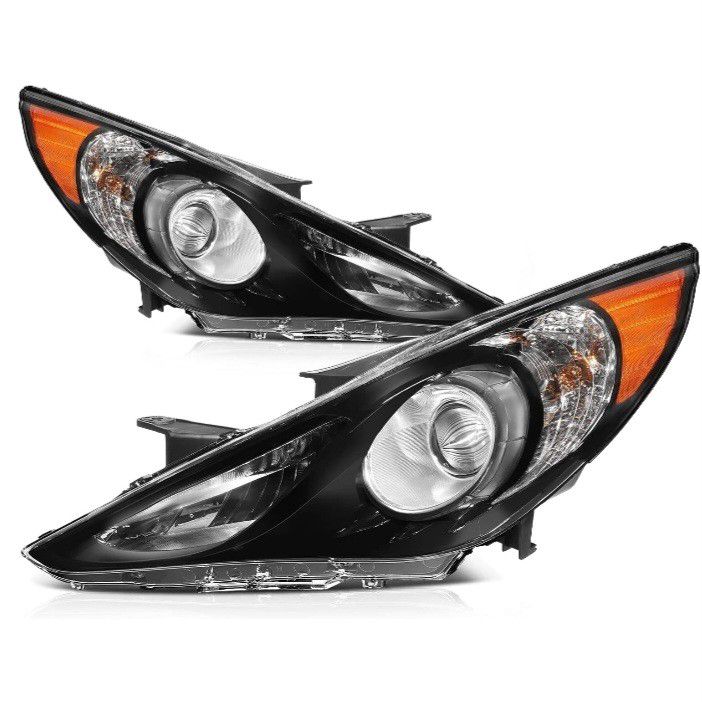 headlights for Hyundai Sonata   2011-2014 (not compatible with hybrid models) in black housing, clea
