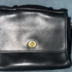 Coach Black Leather Crossbody Bag with Gold Chain