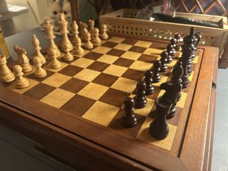 Vintage Antique Handmade Wooden Chess Set 