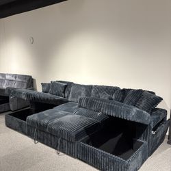 123” Long 2 Chaises With Storage sectional NEW