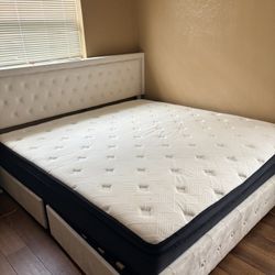King Size Mattress, And Bedframe With Storage Like New