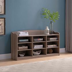Dockery 9-Shelf Wood Shoe Storage Bench, 48" Wide, Dark Taupe