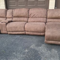 Fabric sectional 2 power recliners chase sofa