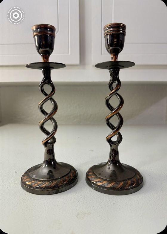 Vintage Open Barely Brass And Copper Twisted Spiral Candle Holders