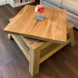 Restoration Hardware Solid Wood Square Coffee Table With Swivel Top