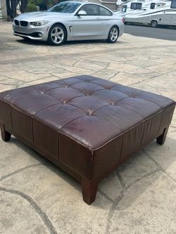 Large Brown Leather Tufted Ottoman