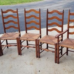 Stickley Ladder Back Cane Bottom Dining Chairs 