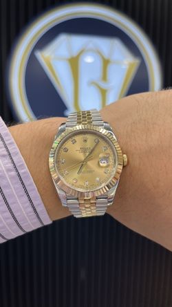 Rolex Datejust Champagne Diamond Dial on Jubilee Two Tone Band up