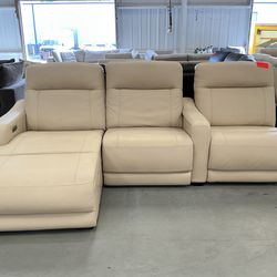 Incomplete Beige Leather Power ReclinerSectional
