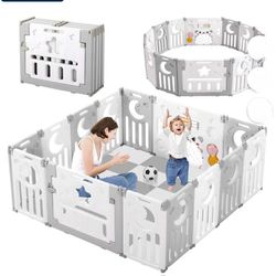 14 Panel Large Foldable Baby Playpen Toddler Activity Center With Built In Toys