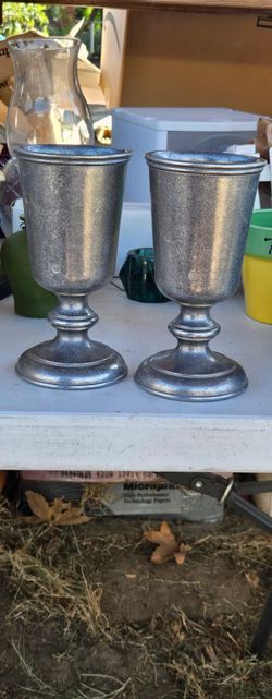 vintage 1970s–1990s Colonial-style Statesmetal wine goblet / chalice manufactured by Carson Industries in Freeport, Pennsylvania.