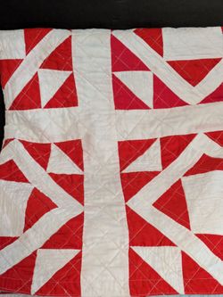 Quilted Red White Reversible Light Blue Bedding Classic  Geometric Pattern