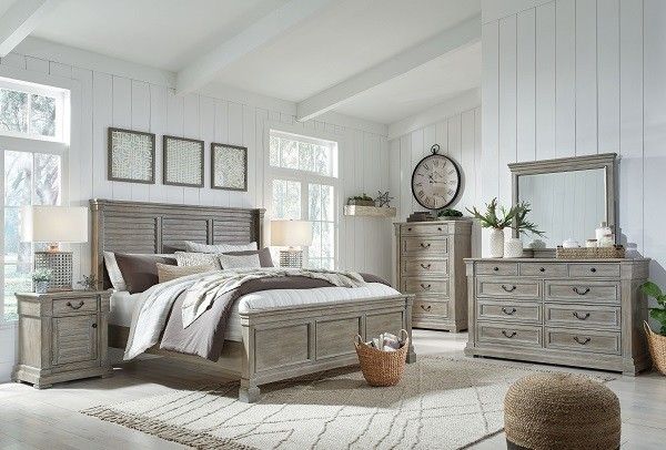 Bisque-7Pc.Dresser,Mirror,Queen Panel Bed, 2 Nightstands