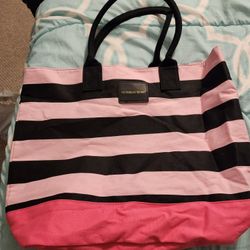 Pink and Black Stripped Victoria Secret Tote