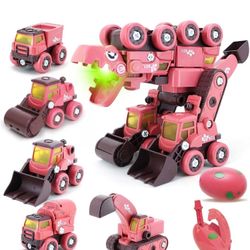 Take Apart Dinosaur Toys for Kids 5-8, 5 in 1 Construction Vehicles Transform into Big Dinosaur Robot STEM Toys for 3 4 5 6 7 8 Year Old Kids, Boys