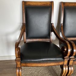 4 Leather Wooden Arm Chairs