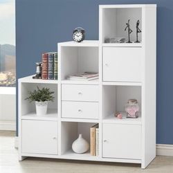 New! Asymmetrical Bookshelf with Cube Storage Compartments - White $39 Down (NO CREDIT CHECK FINANCING)