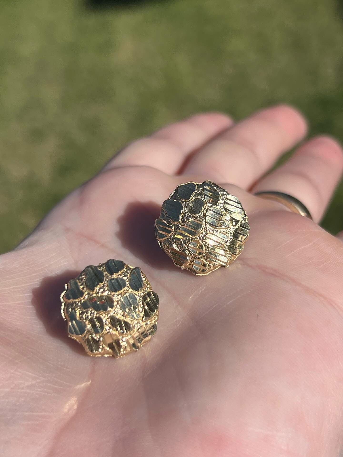 Chunky Jumbo Solid 10k Yellow Gold Nugget Earrings