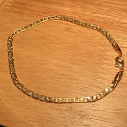 18K Gold Overlay Flat Mariner / Marina Link Gold Chain Bracelet Made In Brazil