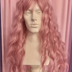 Light Pink Wavy Bangs Drag Queen Show Costume Wig 