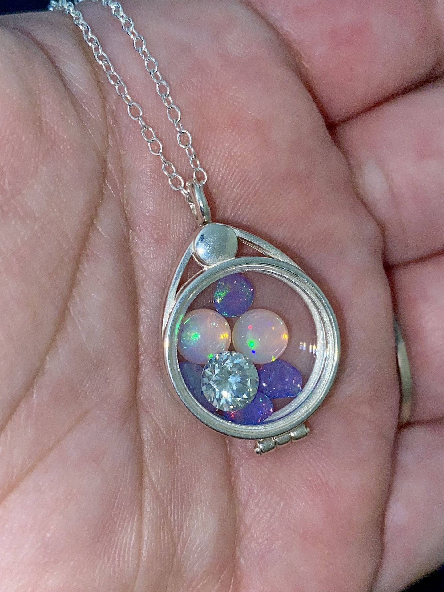 PREORDER ONLY. PLS READ-  Genuine Moissanite Diamond & Opals Solid 925 Sterling Silver Glass Locket Gemstone Necklace 