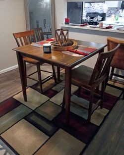 Wood Counter Height Dining Table, 4 Barstools