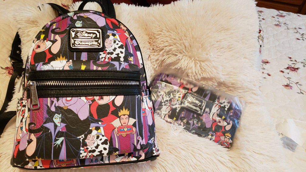 Disney Loungefly Villians Mini Backpack and wallet set