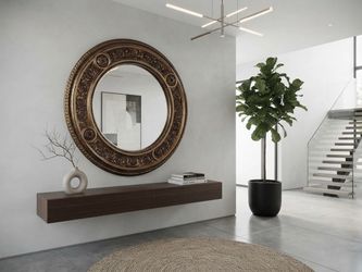 Massive 56" Ornate Gold/Bronze Round Statement Mirror