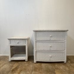 Wicker small white 3 drawer dresser and end table