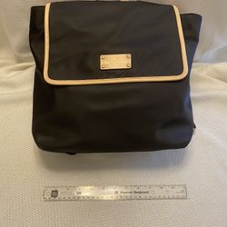 Classic Kate Spade black nylon and tan leather trim backpack