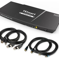 TESmart KVM Switch 2 Monitors 2 Computers, HDMI 2 Port Dual Monitor KVM, UHD 4K@60Hz