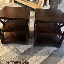 Matching Farmhouse Dark Brown Wooden End Tables