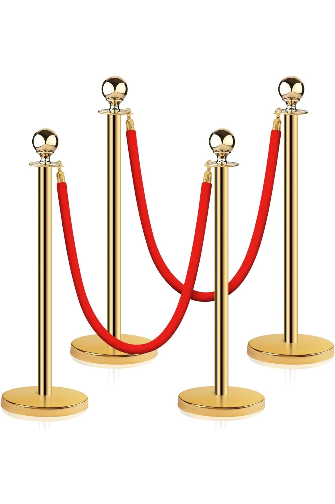 Gold Stanchion Posts, Safety Barrier, Red Carpet Rope