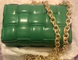 Brand New Woven Purse Bag Gold Chain GREEN 