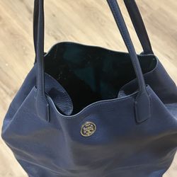 Tory Burch Man Man Navy Blue Leather Tote