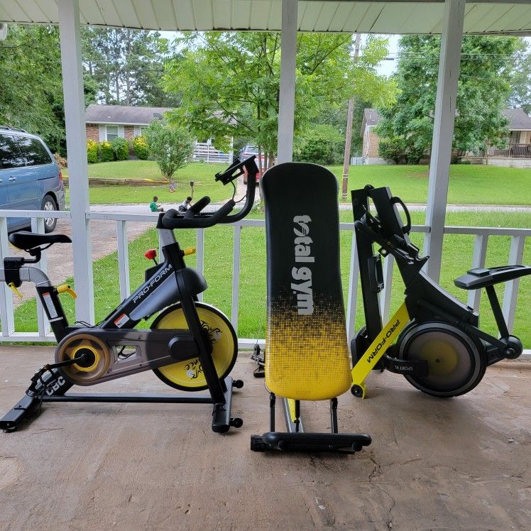 3 Pieces Exercise Equipment- Total Gym, Rowing Machine, Bike, Great Condition