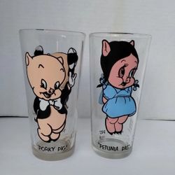 Vintage Porky Pig & Petunia Pig Pepsi Collectors Series Glass 1973 Warner Bros